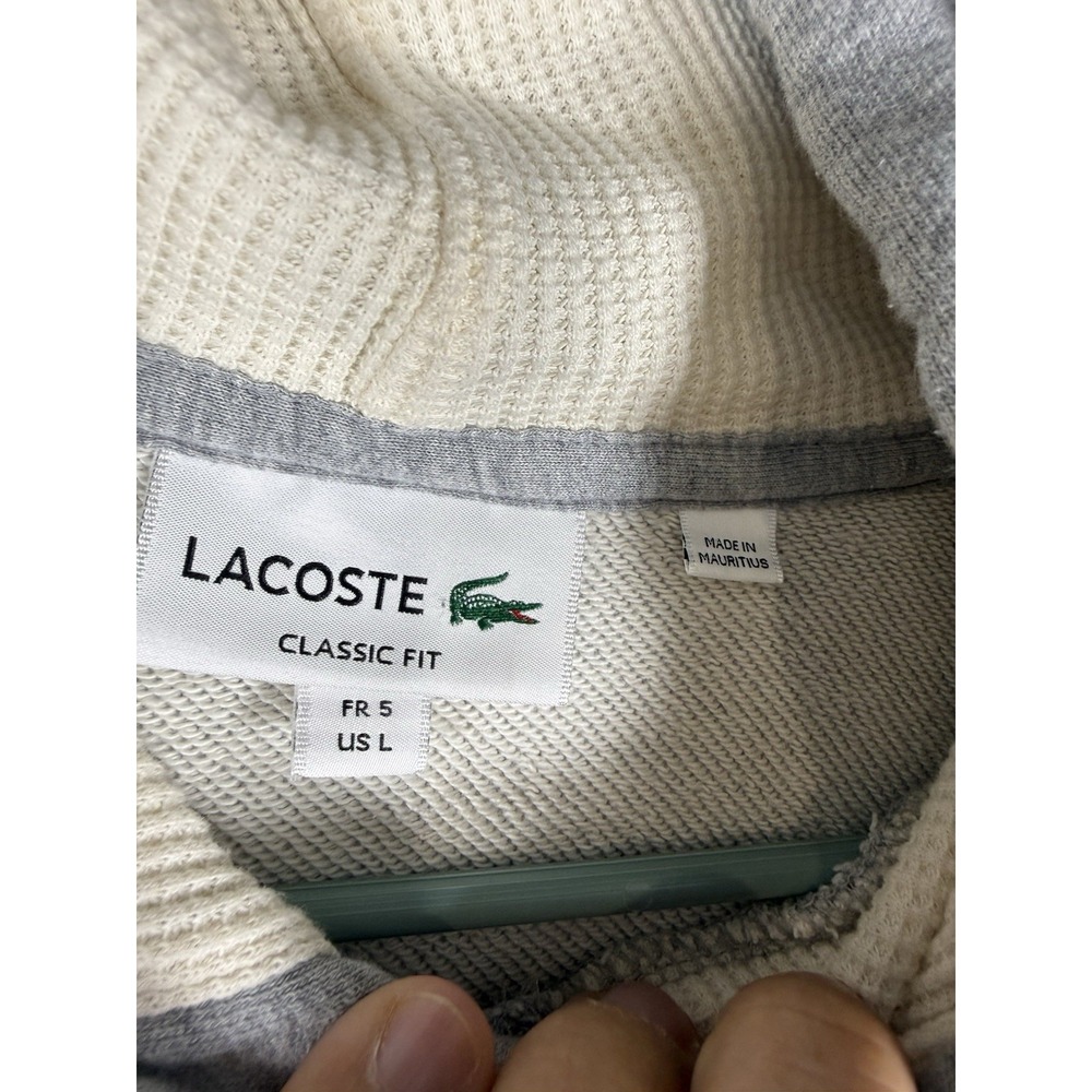 Lacoste Hoodie Men's Large Gray Signature Cotton Fleece Sweatshirt Thermal Hood - Picture 2 of 7
